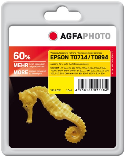 AGFAPHOTO Tintenpatrone kompatibel zu Epson T0714/T0894 C13T07144011/C13T08944011 Yellow