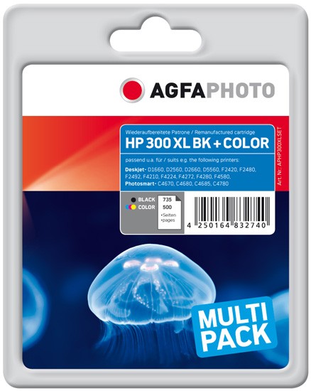 Multipack! AGFAPHOTO Tintenpatronen kompatibel zu HP 300XL Black+Color