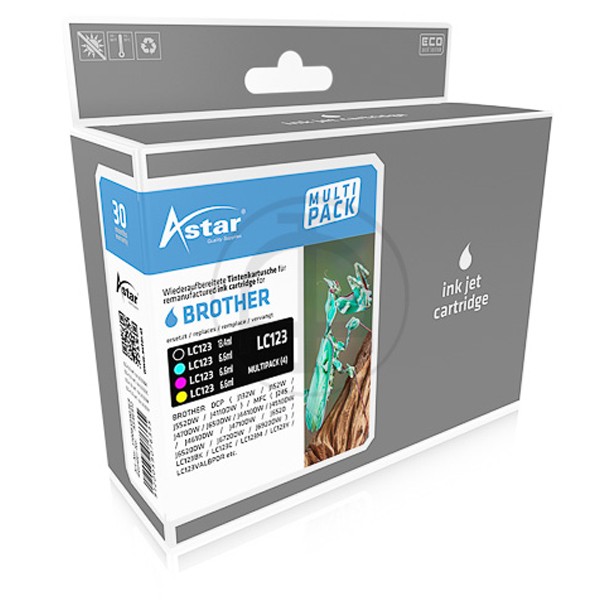 Sparpack! Astar Tintenpatronen kompatibel zu Brother LC123 LC123VALBPDR (4)