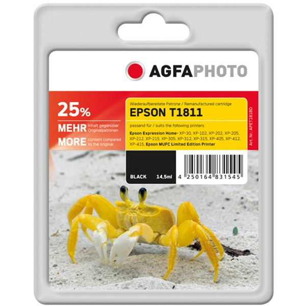 AGFAPHOTO Tintenpatrone Kompatibel zu Epson 18XL-T1811-C13T18114012 Black