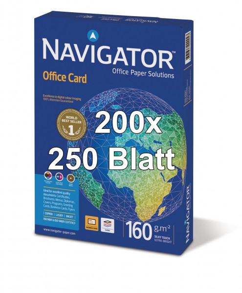 Kopierpapier Navigator Office Card, DIN A4, 160g/qm, weiß, 50.000 Blatt