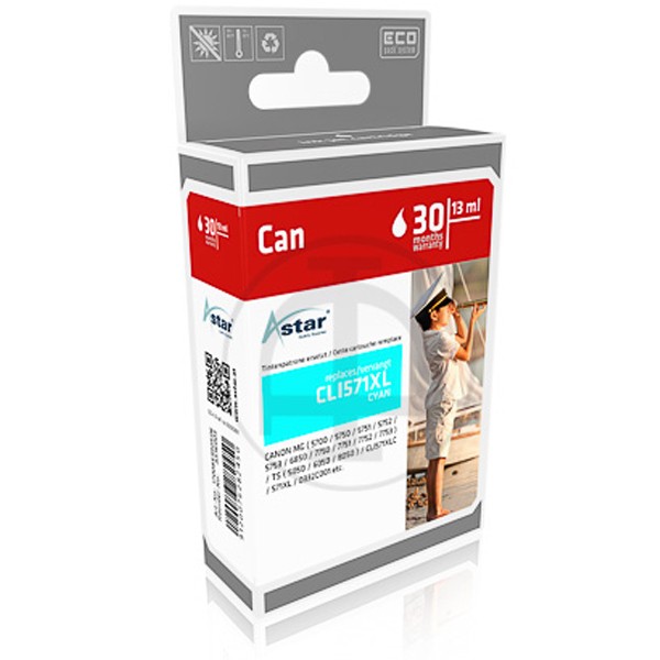 ASTAR Tintenpatrone kompatibel zu Canon CLI-571XL 0332C001 Cyan