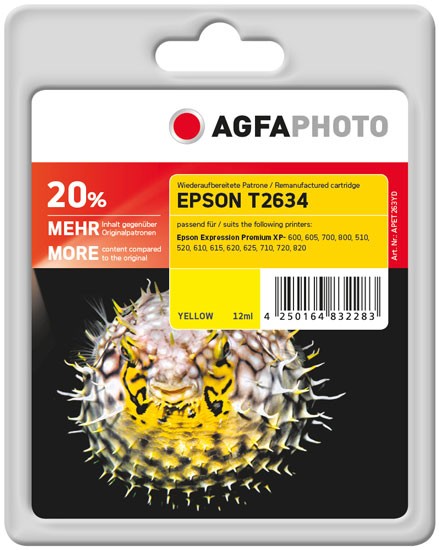 AGFAPHOTO Tintenpatrone kompatibel zu Epson 26XL-T2634-C13T26344010 Yellow