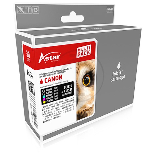 Multipack! Astar Tintenpatronen Kompatibel zu Canon PGI-520 CLI-521 (5)