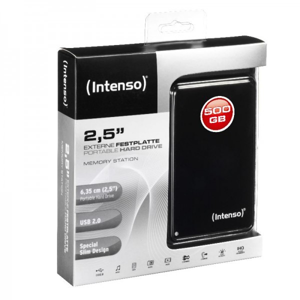 Externe Festplatte, Intenso Portable Hard Drive, 2.5 HDD Drive, 500GB, USB 2.0 black
